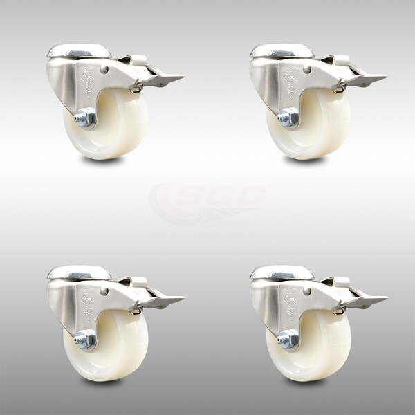 Service Caster 3 Inch 316SS Nylon Wheel Swivel Bolt Hole Caster Set with Lock Brake SCC SCC-SS316BHTTL20S314-NYS-4 - main